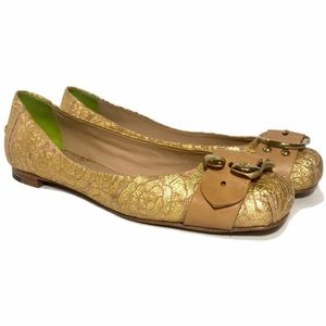GUILLAUME HINFRAY Gold/Tan Lace Ballet Flats EU 40